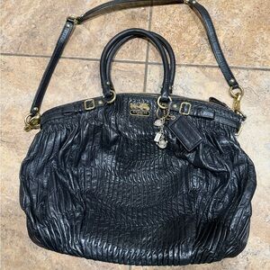Coach Madison Lindsey Textured Black Leather Shoulder Bag